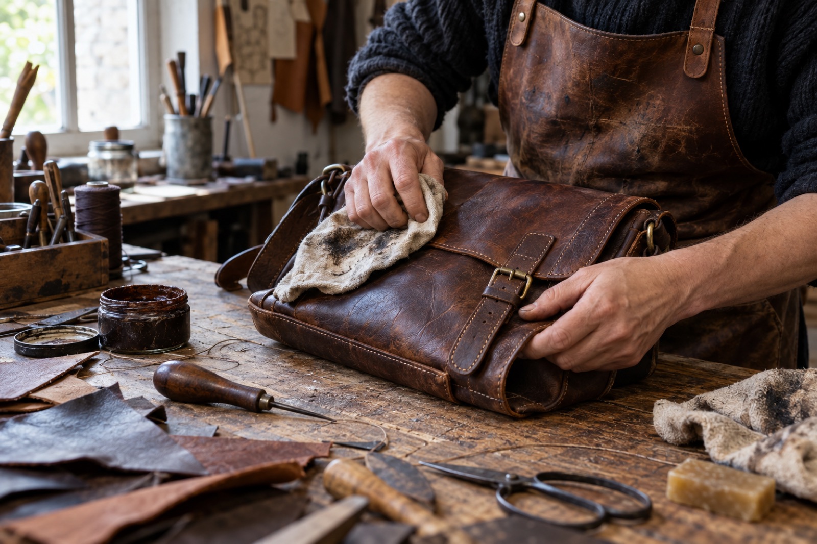 Un artisan travaille dans son atelier