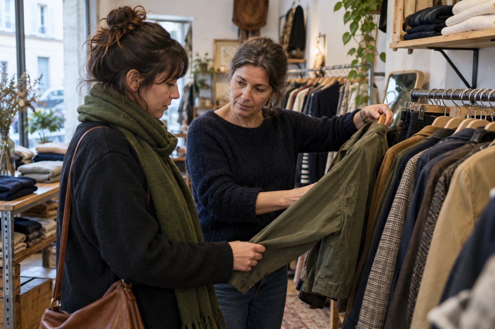 Conseil à une cliente dans une boutique de vêtements